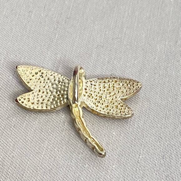 Dragonfly Pendant Yellow Green Abalone Wings On Silver Tone Metal - Picture 5 of 9